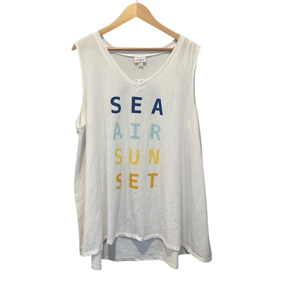 LulaRoe Kristina White Graphic Tank Top “Sea Air Sun Set”  3XL XXXL Shirt NWT